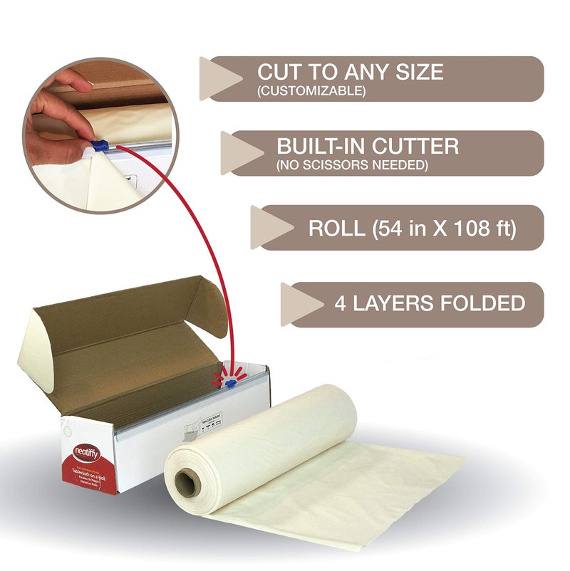 Neatiffy Disposable Plastic Table Cloth Roll | 54 in x 108 Ft Waterproof Tablecloth | Table Cover for Rectangle, Square, Round Oval Tables | Picnic, Party, Banquet, Birthdays, Weddings - Ivory - Image 4